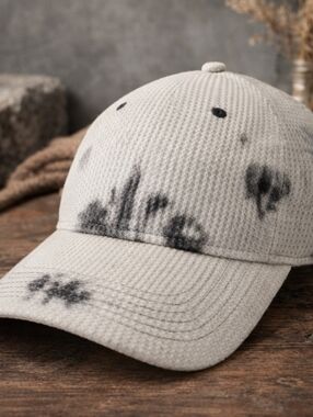 ZYIA Tie Dye Waffle Knit Hat Cream Black Dad Cap Casual Adjustable